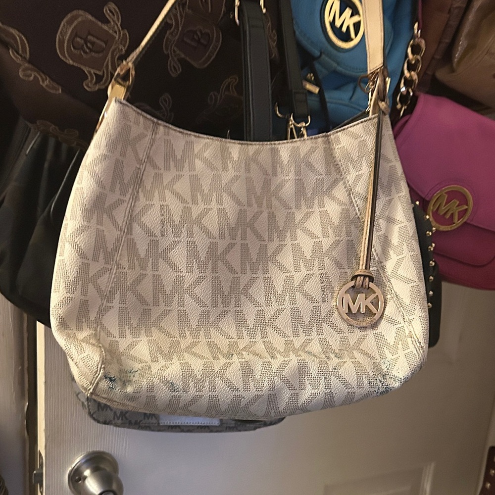 Michael Kors Beige Monogram Shoulder Bag